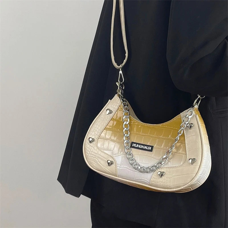 Gradient Chain Shoulder Bag Crocodile Pattern Messenger Y2k Hot Girls Underarm