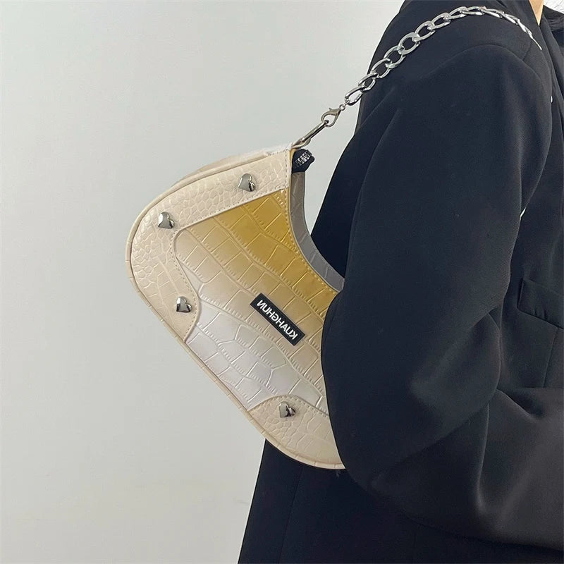 Gradient Chain Shoulder Bag Crocodile Pattern Messenger Y2k Hot Girls Underarm