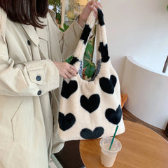 Love Heart Women's Plush Shoulder Bag Winter Ladies Faux Fur Handbag