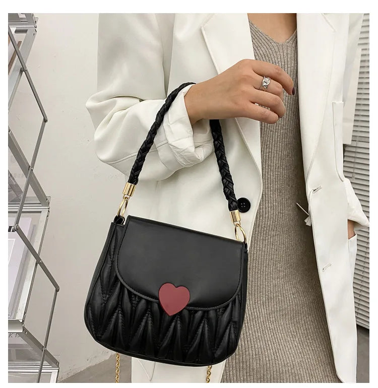 Love Pattern Messenger Handbags Women PU Leather Top-Handle Bag
