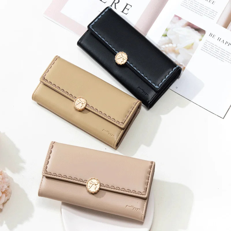 Love Step Long Women's Wallet Bowknot Buckle Embroidery Handbag