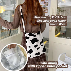 Cow Plush Messenger Bag Soft Shoulder Shopping Tote