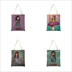Cute Girl Double Side Print Foldable Shopping Bag Eco-friendly Book Handbag