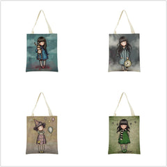 Cute Girl Double Side Print Foldable Shopping Bag Eco-friendly Book Handbag