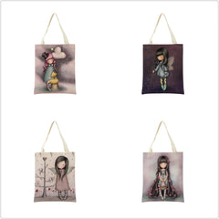 Cute Girl Double Side Print Foldable Shopping Bag Eco-friendly Book Handbag