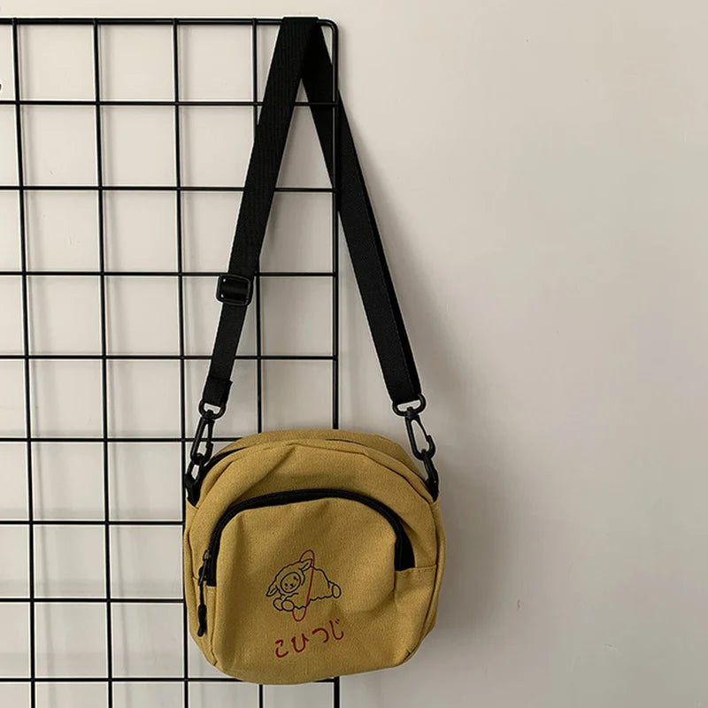 Women Canvas Shoulder Bag Handbags Student Phone Bag Cartoon Printing Crossbody