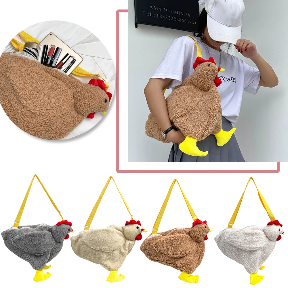 Women Plush Zipper Shoulder Bag Hen Shape Crossbody Bag