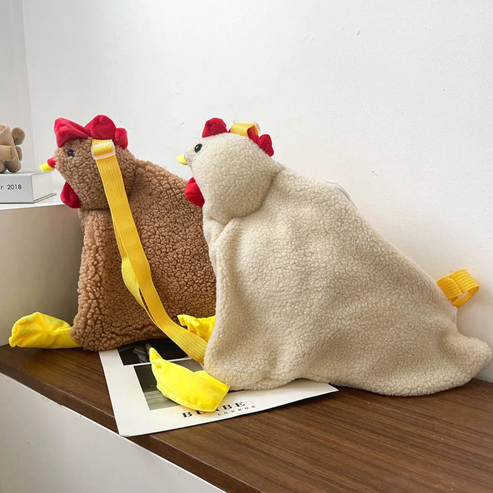 Women Plush Zipper Shoulder Bag Hen Shape Crossbody Bag