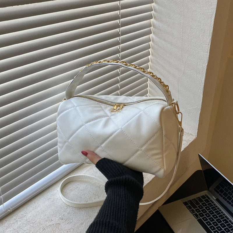 Lozenge Chains Shoulder Bag PU Leather Pillow Crossbody Bag Small Messenger Hand