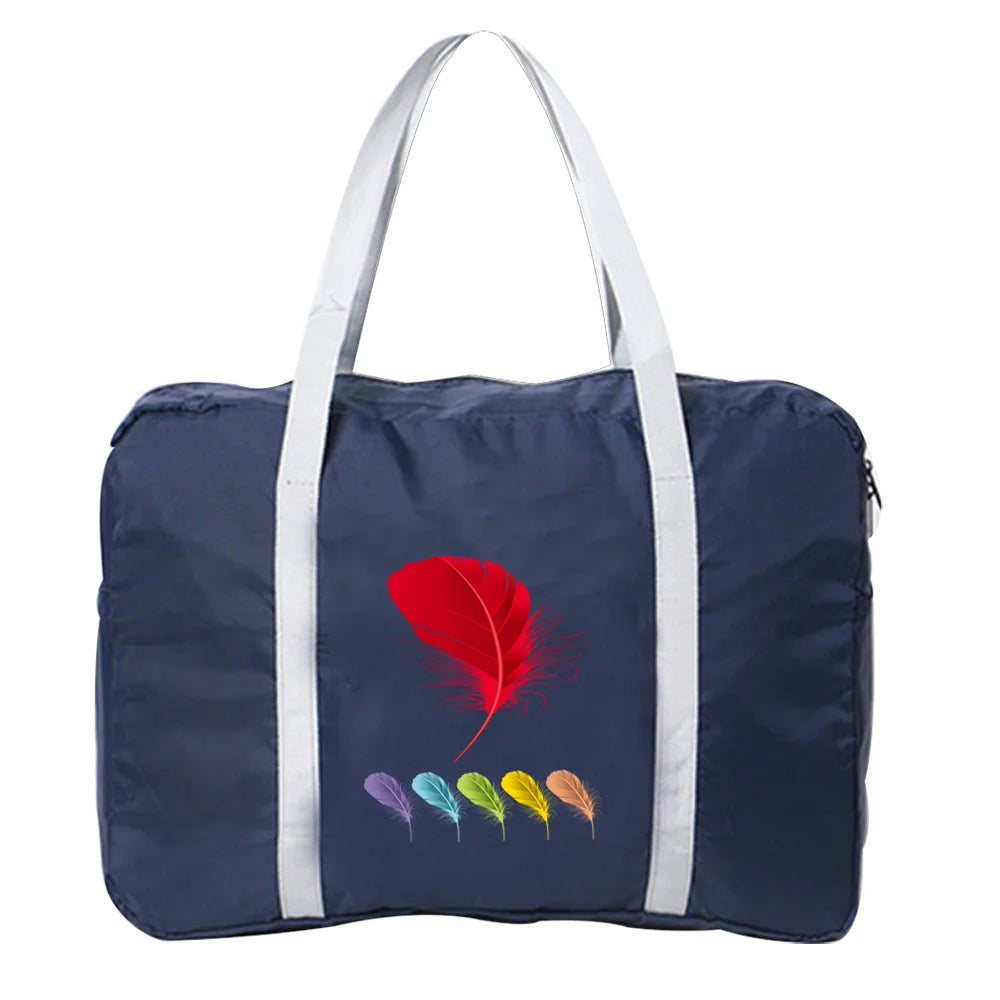 Feather Print Travel Tote Bag Women Men Large Duffle Bag