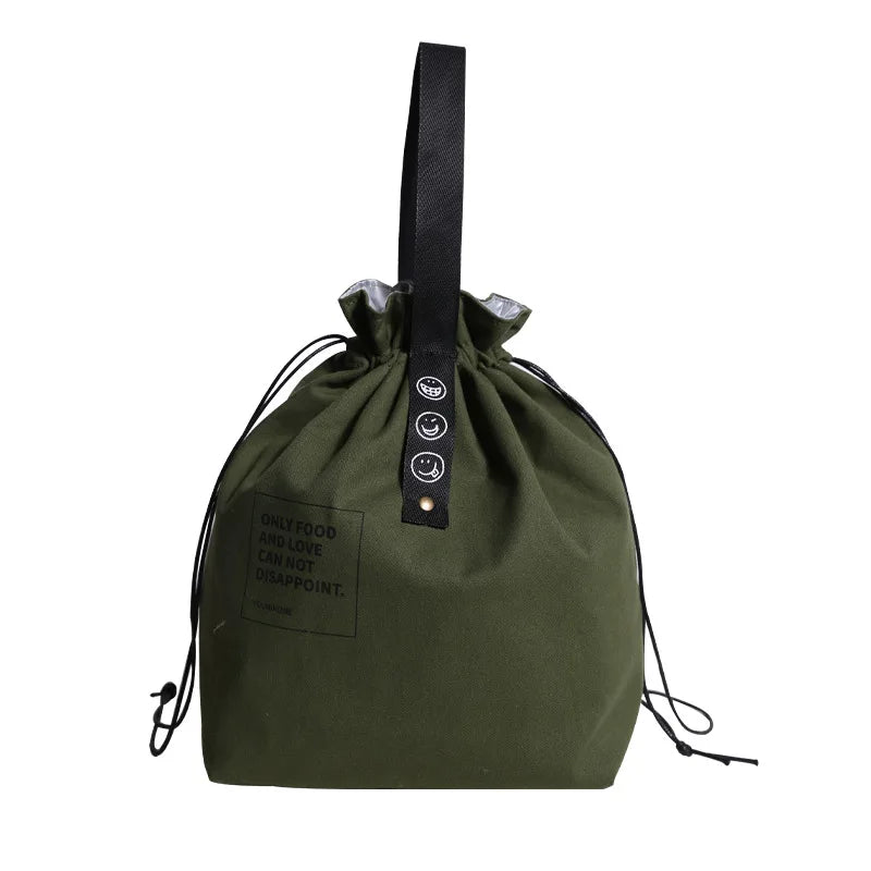 Canvas Lunch Bag Drawstring Insulated Cold Storage Camping Student Office