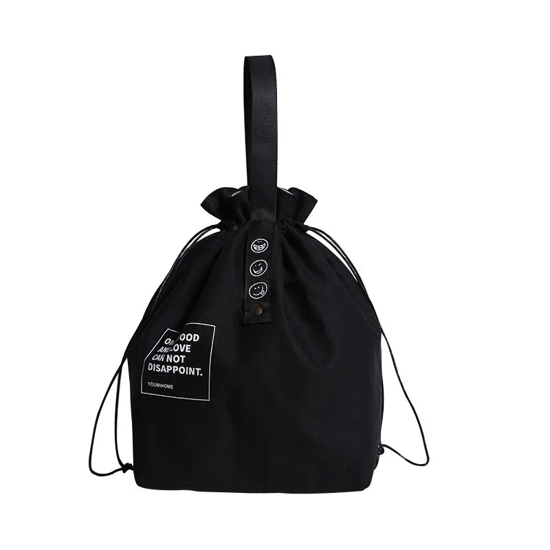Canvas Lunch Bag Drawstring Insulated Cold Storage Camping Student Office