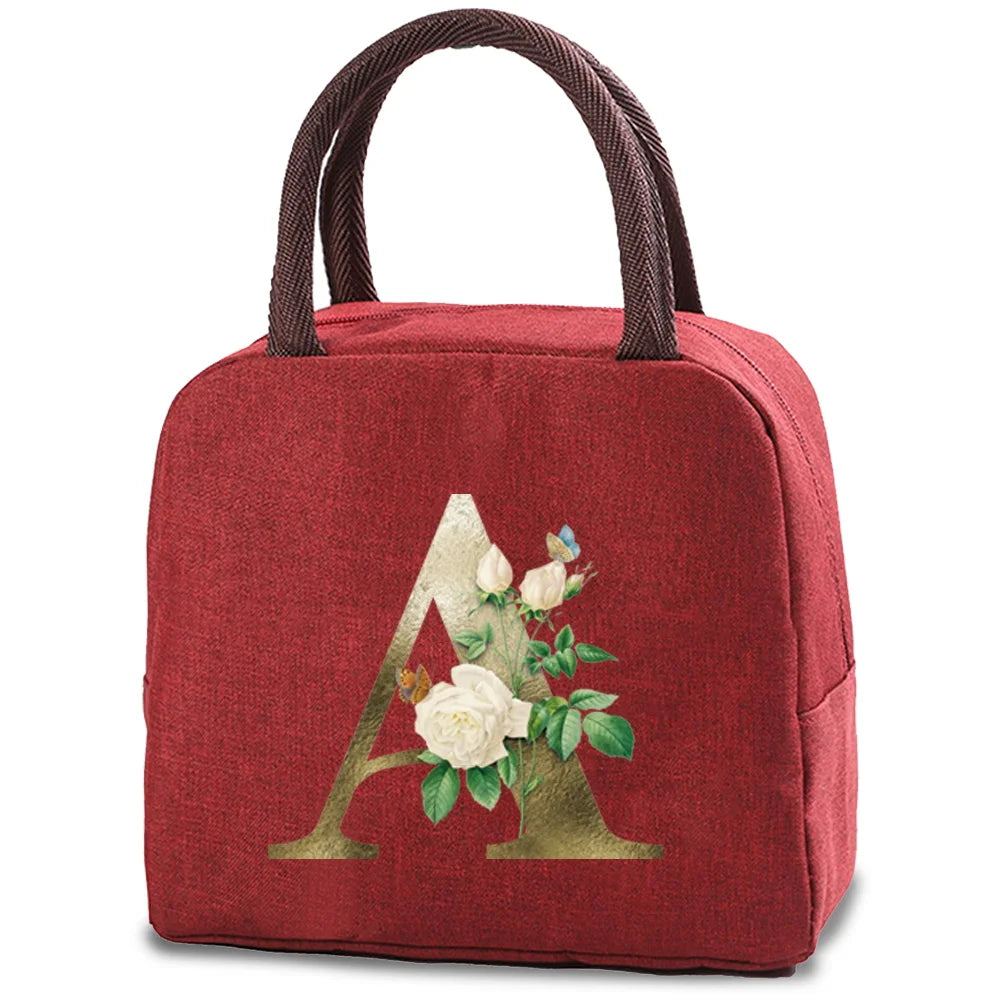 Golden Flower Lunch Bag Cooler Tote Insulated Box for Women Kids Travel