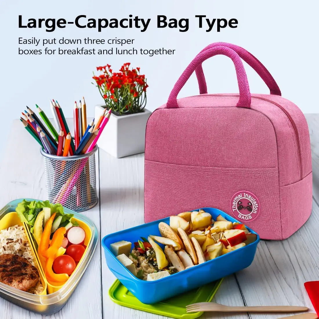 Leaf Print Insulated Lunch Bag Canvas Cooler Pouch