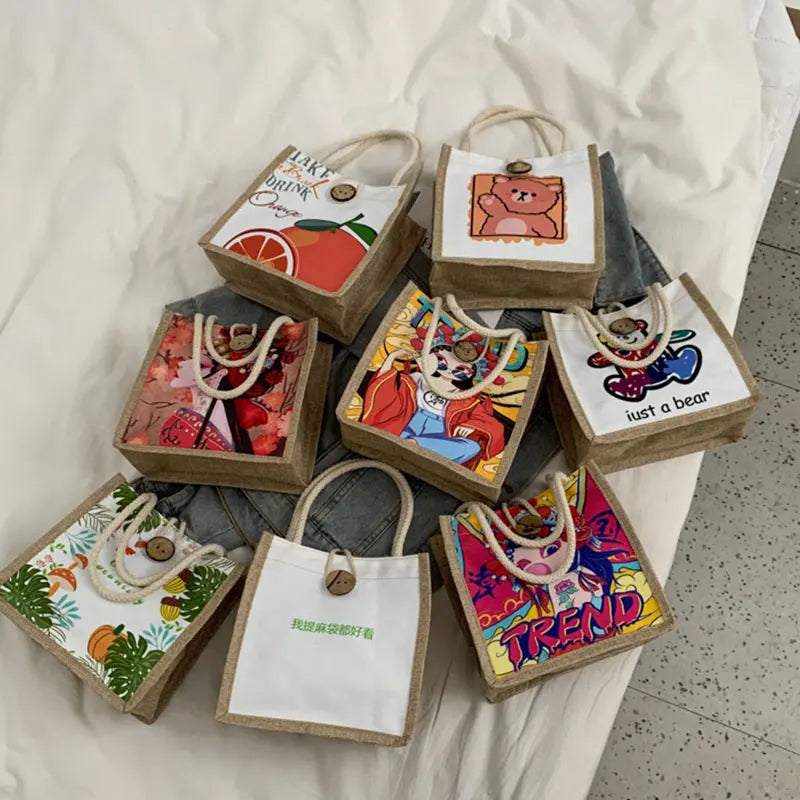 Canvas Lunch Bag Multicolor Thermal Breakfast Box Waterproof Portable Picnic