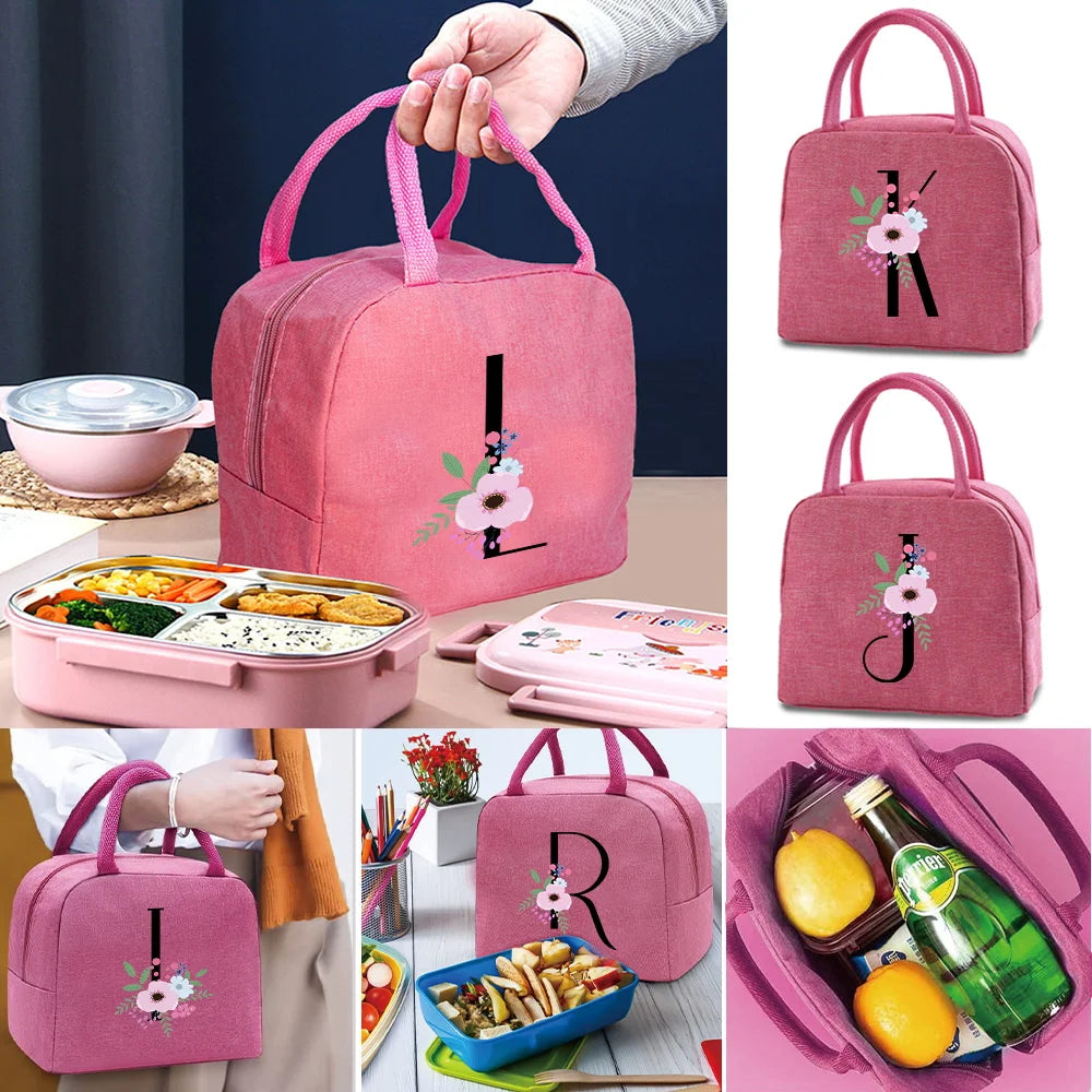 Flower Letter Print Insulated Cooler Bag