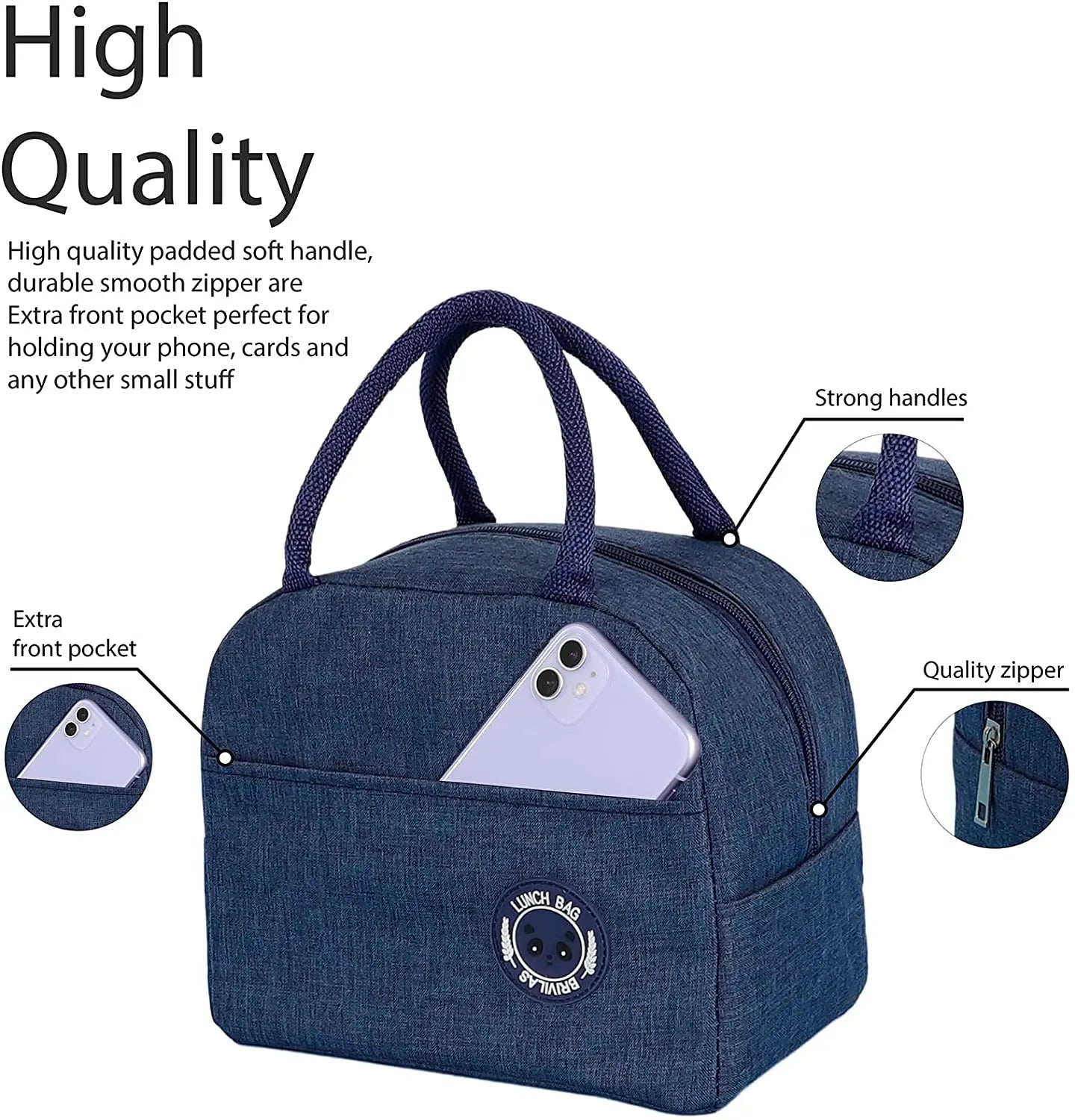 Insulated Lunch Bag Women Work Food Thermal Canvas Handbag