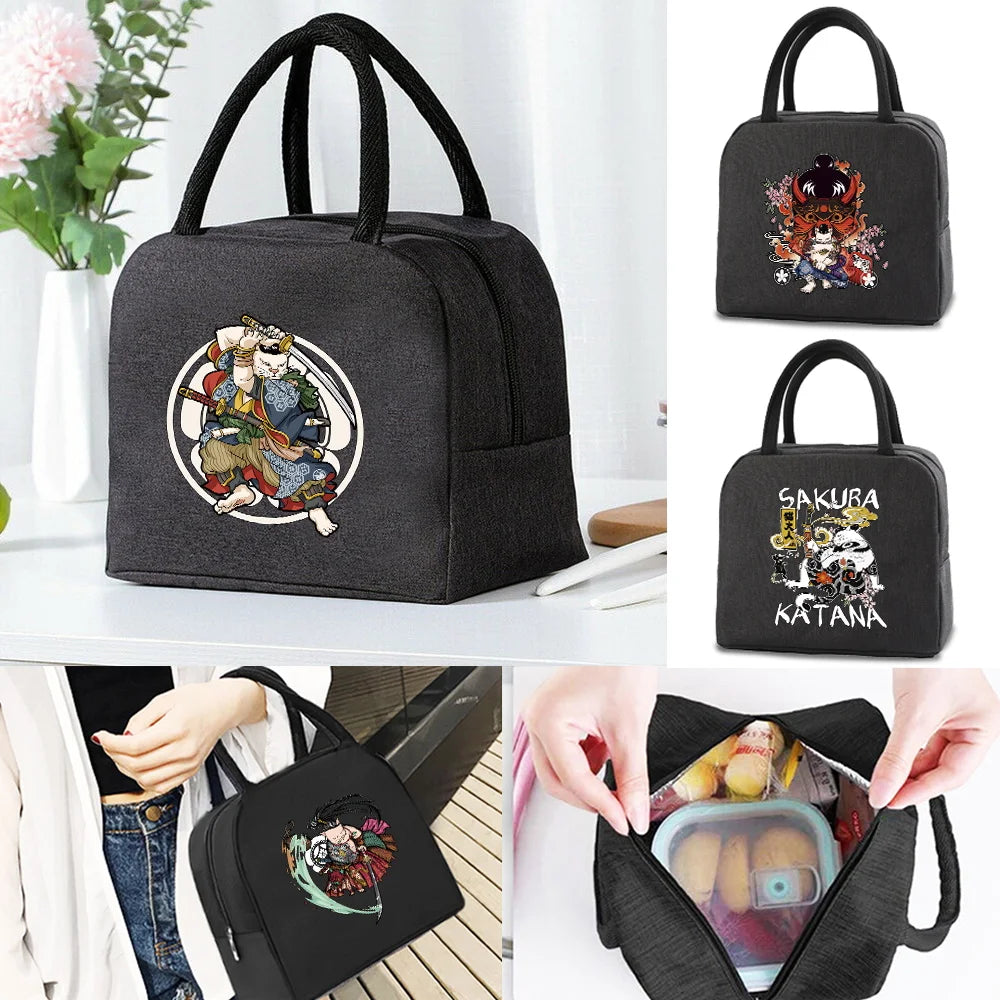 Packet Samurai Print Canvas Handbags Insulated Cooler Lunch Bag