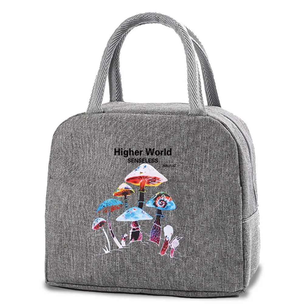 Mushroom Print Insulated Lunch Bag for Women and Kids