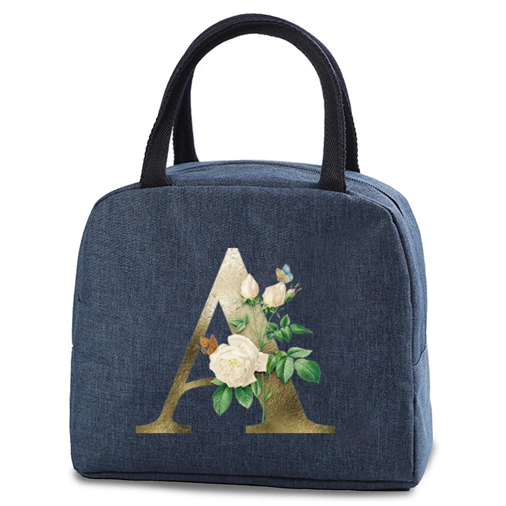 Golden Flower Insulated Lunch Bag Organizer Thermal Handbag