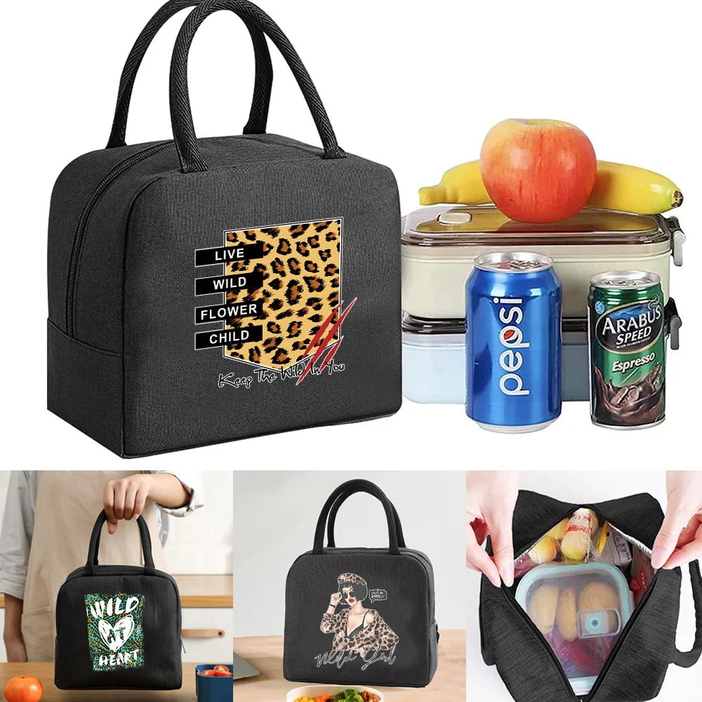 Women's Lunch Bag Insulated Storage Handbag Wild Print Portable Cooler