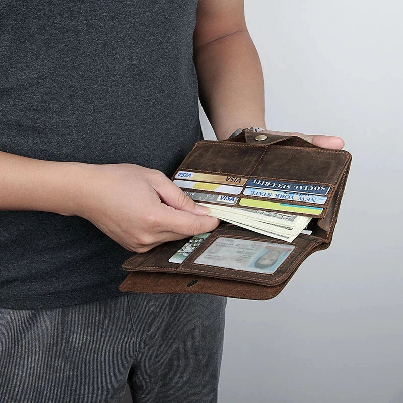 Crazy Horse Leather Wallet Men's Long Clutch Bag 8032R