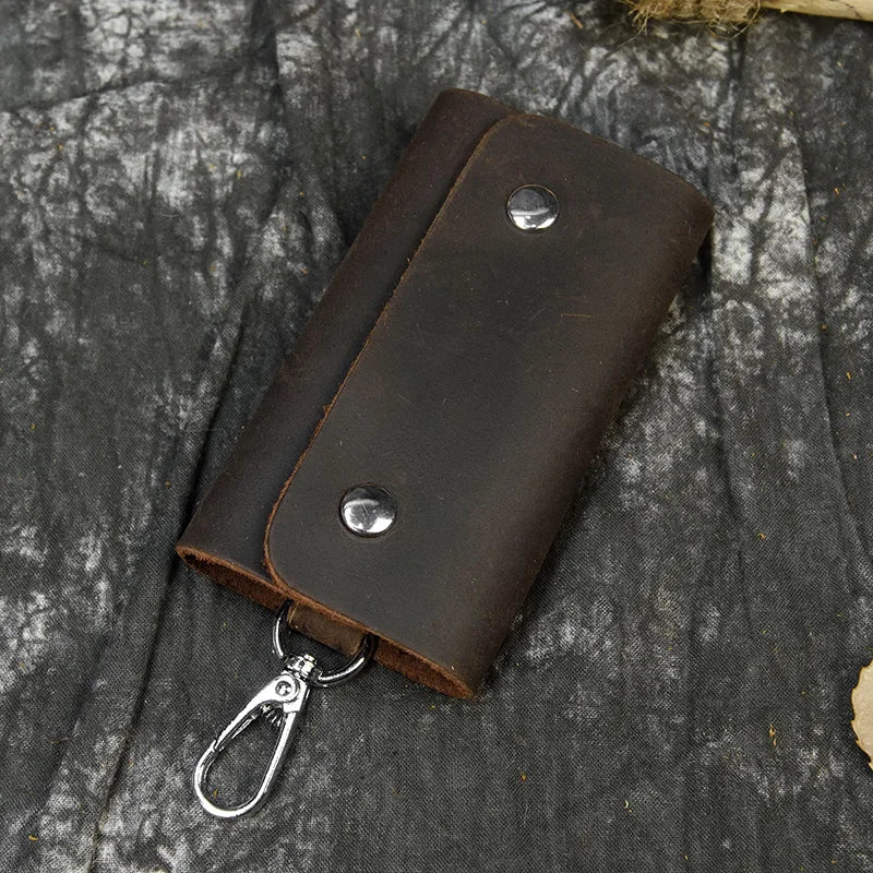 Vintage Leather Key Wallet Crazy Horse Natural Cowskin Key Holder