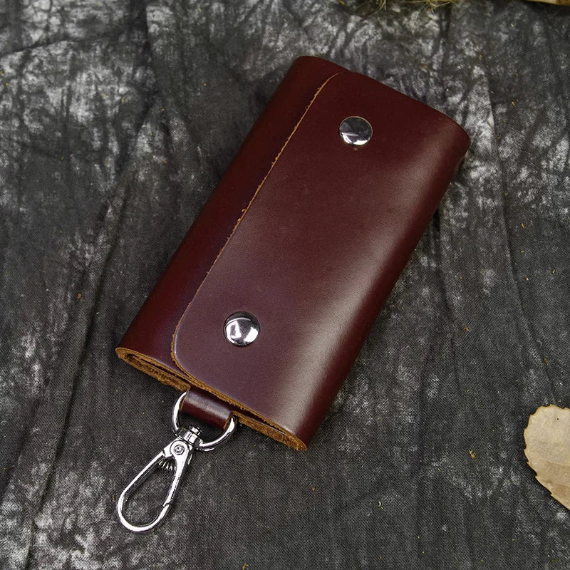 Vintage Leather Key Wallet Crazy Horse Natural Cowskin Key Holder