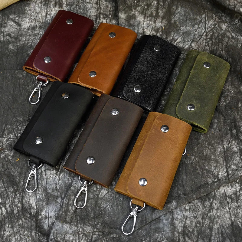 Vintage Leather Key Wallet Crazy Horse Natural Cowskin Key Holder