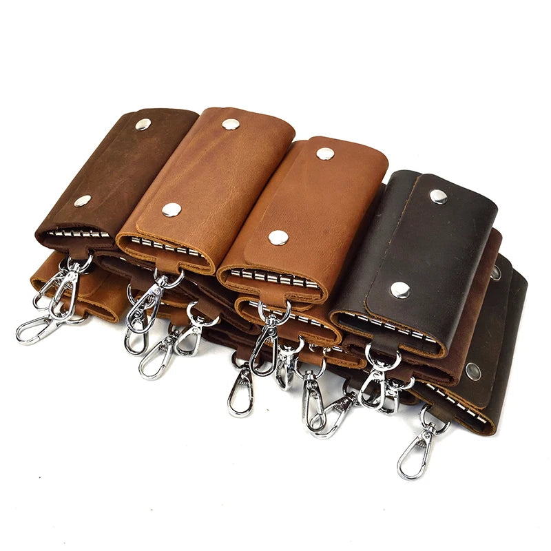 Vintage Leather Key Wallet Crazy Horse Natural Cowskin Key Holder