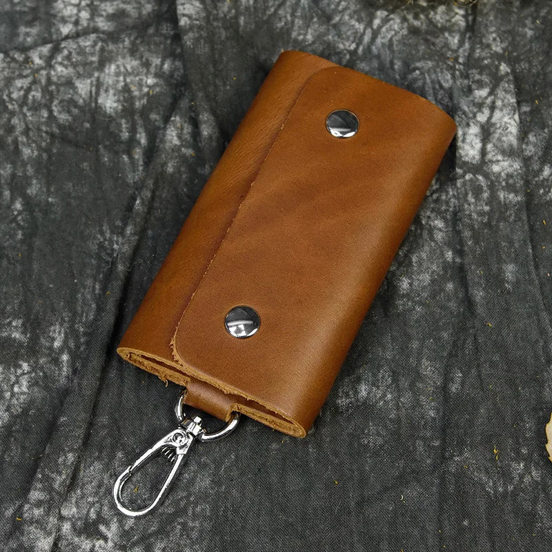 Vintage Leather Key Wallet Crazy Horse Natural Cowskin Key Holder