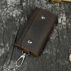 Vintage Leather Key Wallet Crazy Horse Natural Cowskin Key Holder