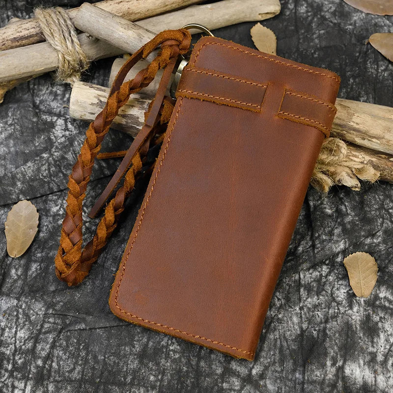 Vintage Leather Wallet Clutch Bag with Braided Strap for Women Men