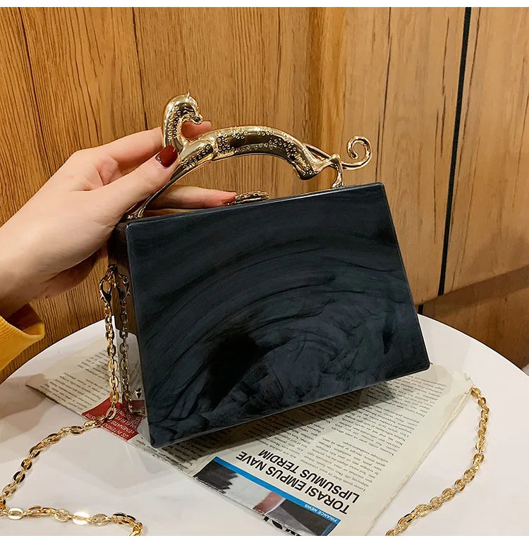 Acrylic Women Handbag with Metal Chains Shoulder Bag