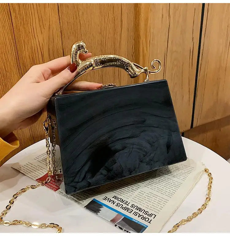 Acrylic Women Handbag with Metal Chains Shoulder Bag
