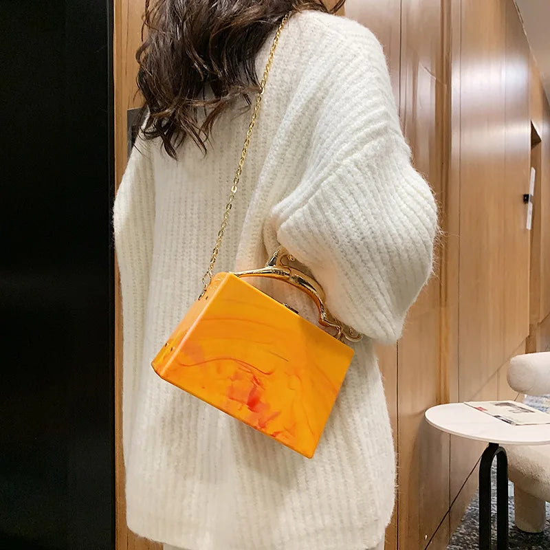 Acrylic Women Handbag with Metal Chains Shoulder Bag