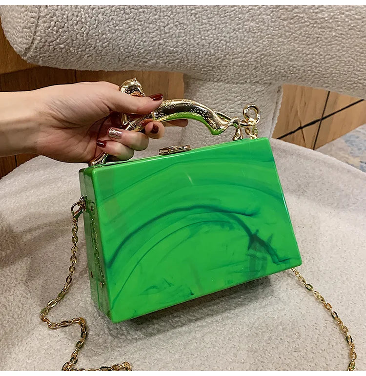 Acrylic Women Handbag with Metal Chains Shoulder Bag
