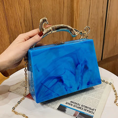 Acrylic Women Handbag with Metal Chains Shoulder Bag