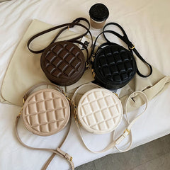 Checkered Round Hand Bags for Women Shoulder Ladies PU Leather Purses