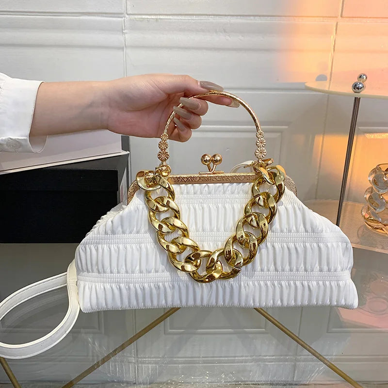 Thick Chain Shoulder Bag Metal Top-Handle Crossbody Tote