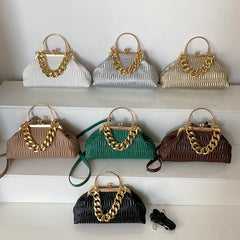 Thick Chain Shoulder Bag Metal Top-Handle Crossbody Tote