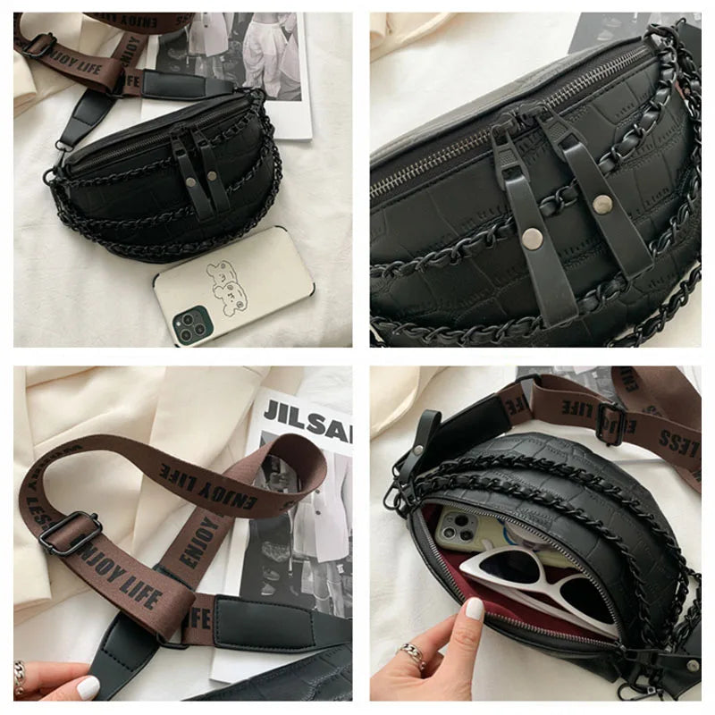 Stone Pattern Leather Waist Bag For Women