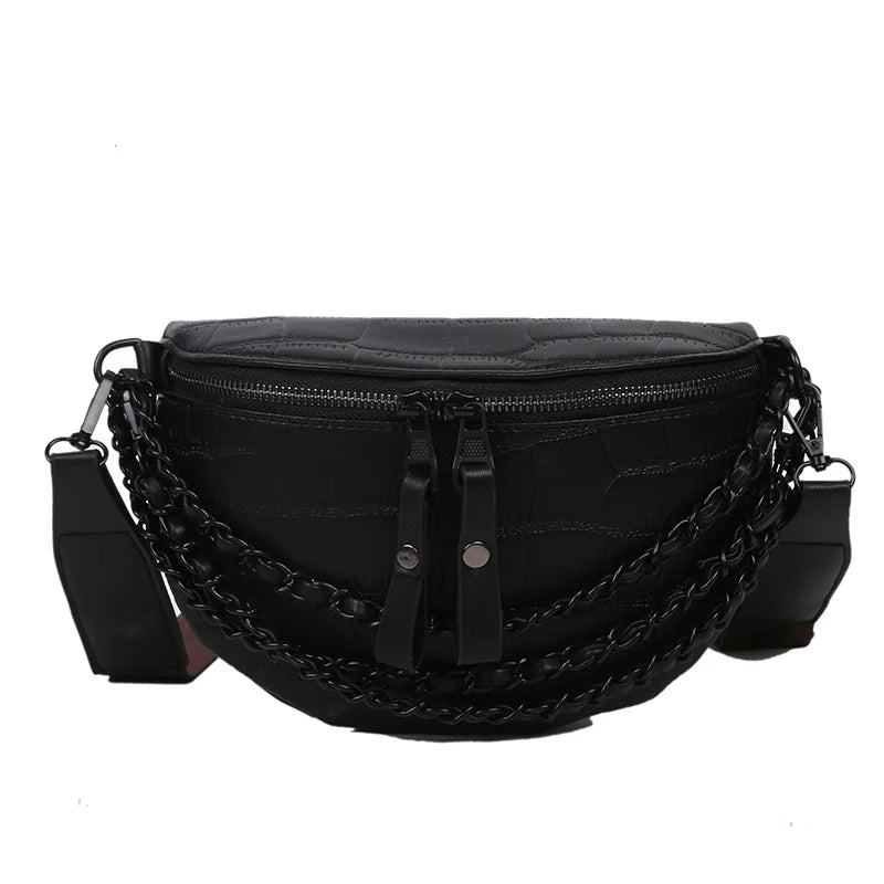 Stone Pattern Leather Waist Bag For Women