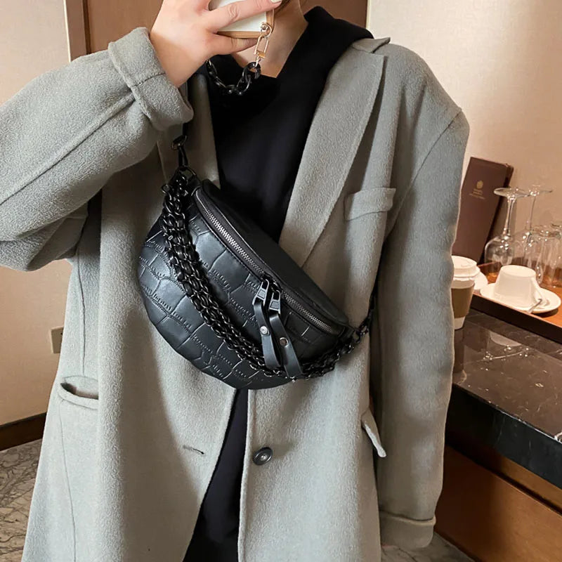 Stone Pattern Leather Waist Bag For Women