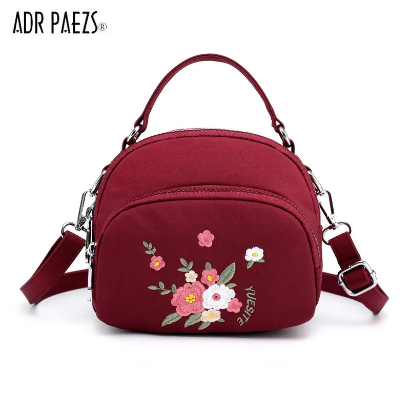 Flower Shoulder Bag Women Small Nylon Tote Top-handle Crossbody Bag