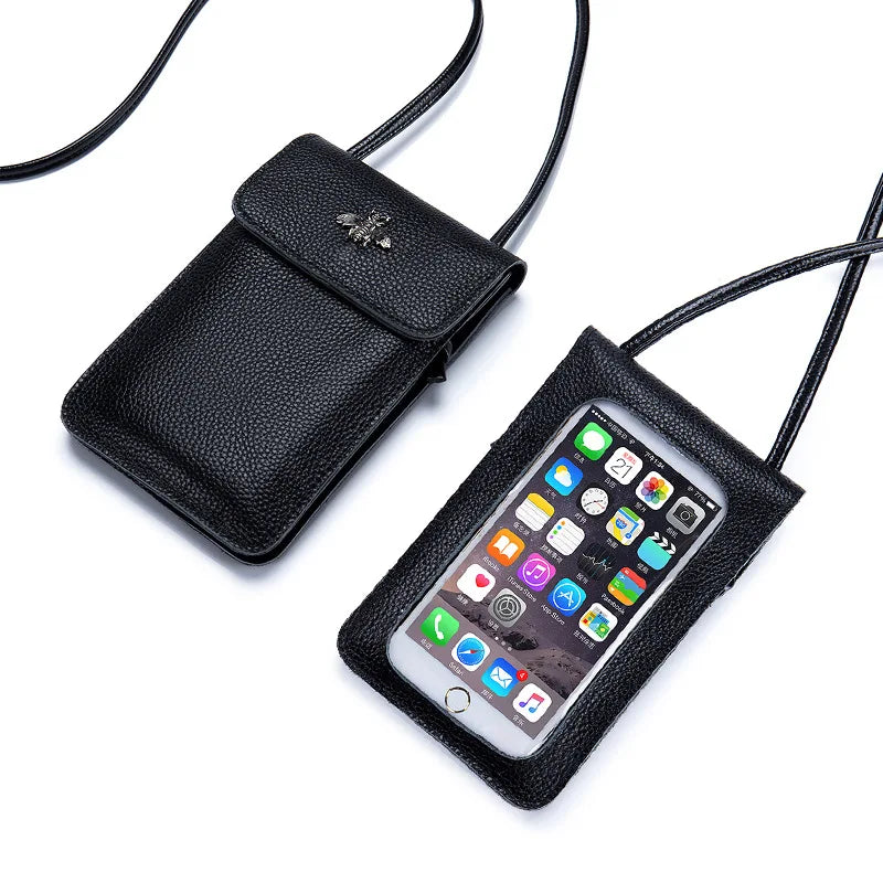 Lady Phone Bag Transparent Touch Screen Long Wallet Leather Women Crossbody Bag