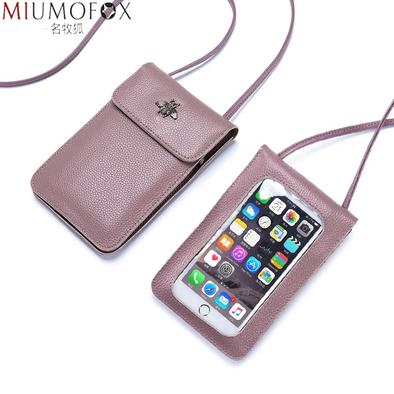 Lady Phone Bag Transparent Touch Screen Long Wallet Leather Women Crossbody Bag