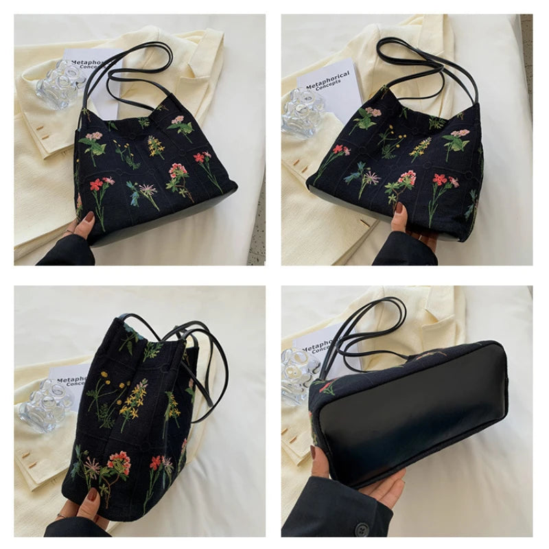 Large Flowers Print Tote Bag Women's Handbag