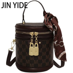 Winter High PU Leather Women's Handbag Cylinder Shoulder Bag