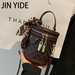 Winter High PU Leather Women's Handbag Cylinder Shoulder Bag